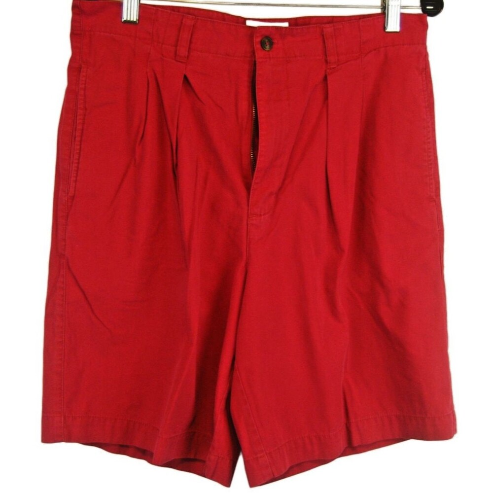 Mens London Fog Red Cotton Pleated Bermuda Shorts sz 32x9